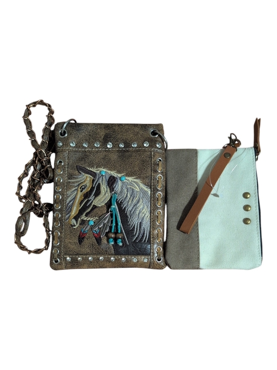 Pretty Simple Handbags - Pretty Simple Canvas Wristlet W/ Western Embroidery Bedazzled Horse Crossbody